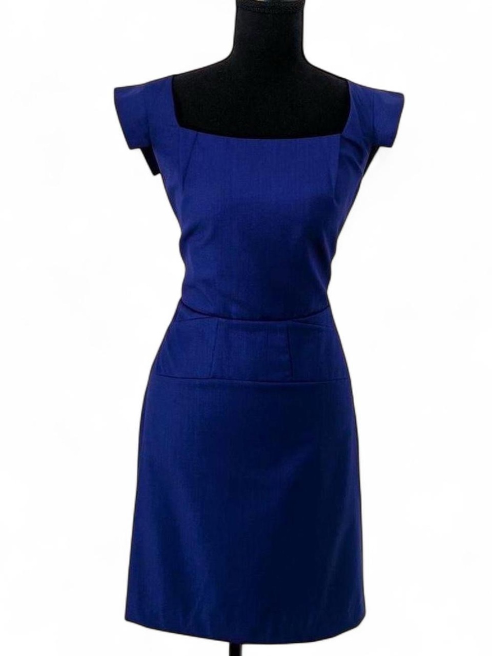 Royal Blue Midi Dress Square Neck Fitted Cocktail Chic Women’s Medium